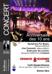 Concert KABrass: 10e anniversaire. Le dimanche 8 novembre 2015 au Mesnil Le Roi. Yvelines.  17H00